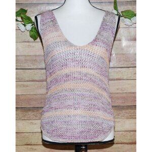 We The Free Ladies Purple Sweater Crochet Tank Top Size M Open Back V-Neck